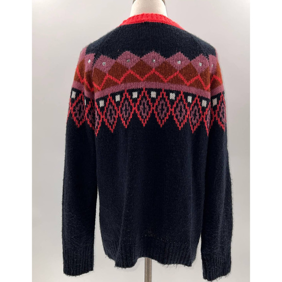 LOFT Outlet Black/Red/Pink/Sequin Patterned Crewneck Sweater- L - Picture 4 of 13